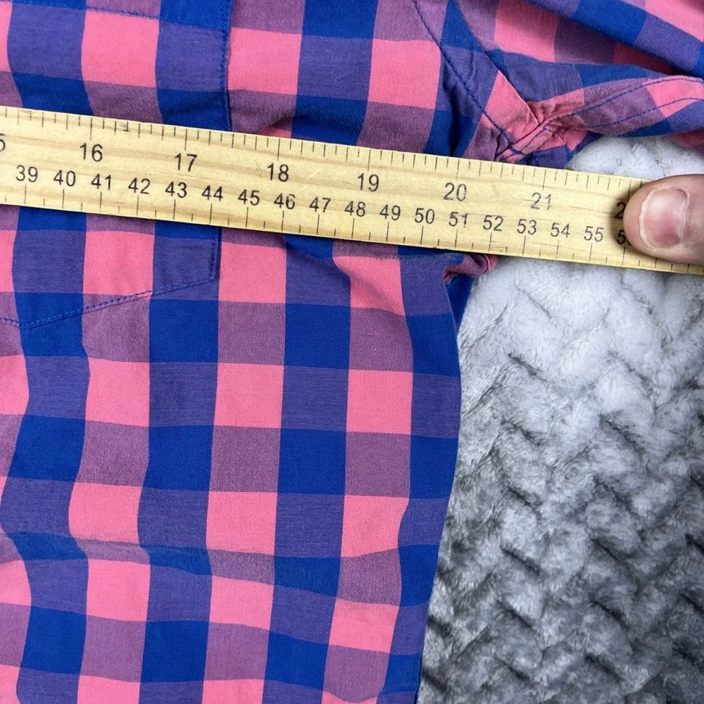 J Crew‎ Shirt Mens M Red(Pink)Blue Gingham Check Slim Untucked Stretch Button